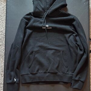 Ralph Lauren Black Hoodie with White Logo and Horse